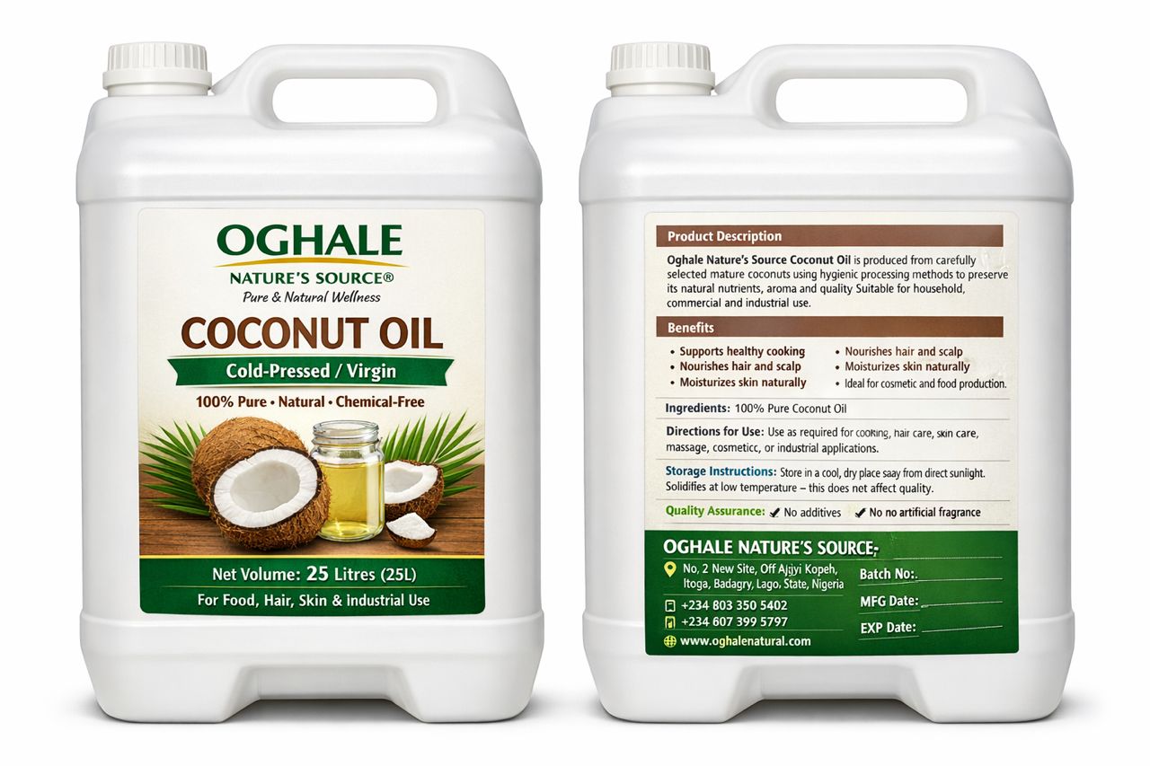 pure-virgin-coconut-oil-hot-pressed-front and backview by Oghale Natural Source